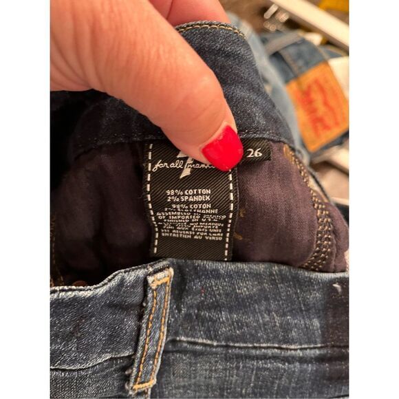 7 For All Mankind Denim Cut Off Jeans Frayed Hem Denim Skirt sz 26 EUC - Picture 4 of 4